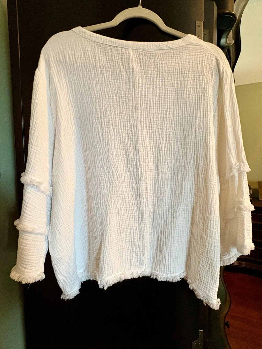 Cynthia Rowley 1X White Cotton GauzeFringe-Sleeve & Hem Women's Top - Picture 4 of 7